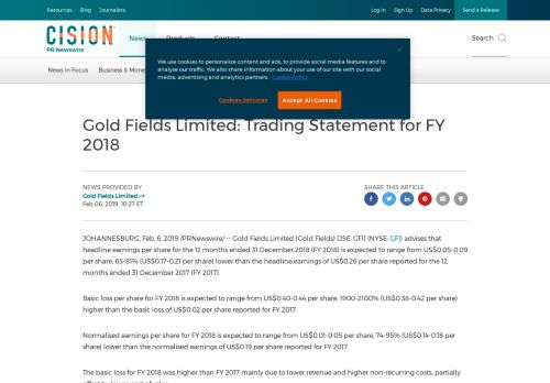 
                            7. Gold Fields Limited: Trading Statement for FY 2018 - PR ...