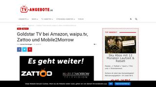 
                            7. Goldstar TV bei waipu.tv, Zattoo und Mobile2Morrow - tv-angebote.de