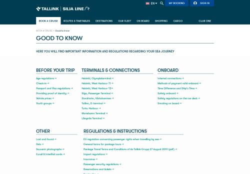 
                            4. Good to know | Onboard | Terminals | Terms - Tallink & Silja Line