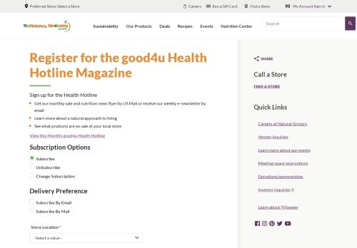 
                            12. good4u Health Hotline Magazine Sign up | Natural Grocers