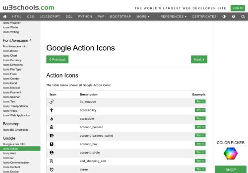 
                            12. Google Action Icons - W3Schools