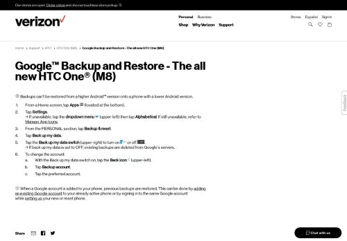 
                            10. Google Backup and Restore - The all new HTC One (M8) | Verizon ...