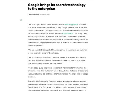 
                            8. Google brings its search technology to the enterprise | TechCrunch