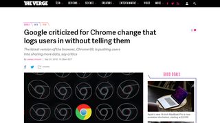 
                            10. Google criticized for Chrome change that logs users in without ...