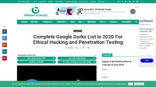 
                            6. Google Dorks List 2018 For Ethical Hacking and Penetration Testing