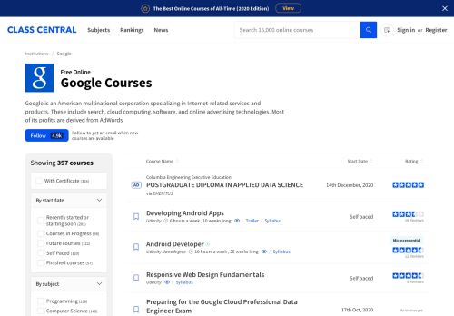 
                            7. Google • Free Online Courses and MOOCs | Class Central