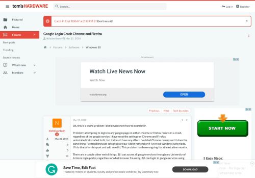 
                            12. Google Login Crash Chrome and Firefox | Tom's Hardware Forum