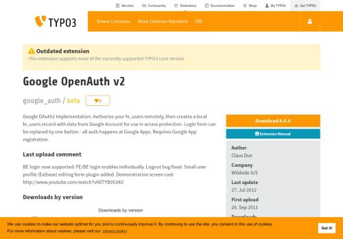 
                            2. Google OpenAuth v2 (google_auth) - TYPO3 Extension Repository