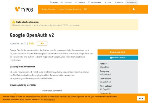 
                            1. Google OpenAuth v2 (google_auth) - TYPO3 Extension Repository