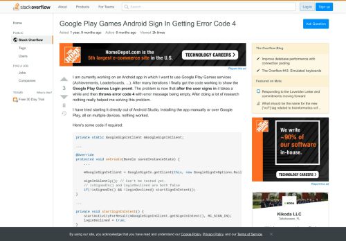
                            9. Google Play Games Android Sign In Getting Error Code 4 - Stack ...