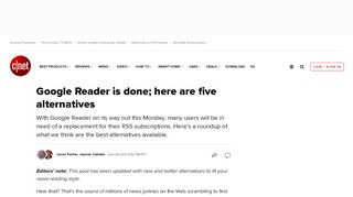 
                            3. Google Reader is done; here are five alternatives - CNET