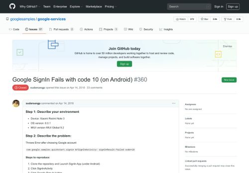 
                            7. Google SignIn Fails with code 10 (on Android) · Issue #360 ... - GitHub