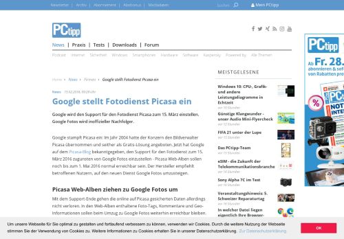 
                            7. Google stellt Fotodienst Picasa ein - PCtipp.ch