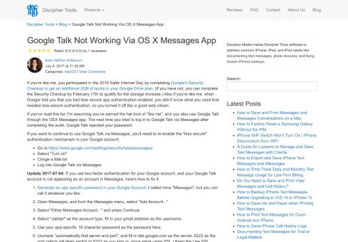 
                            13. Google Talk Not Working Via OS X Messages App - Decipher Tools