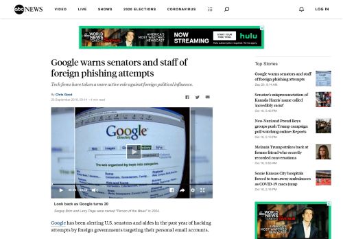 
                            13. Google warns senators and staff of foreign phishing attempts - ABC ...