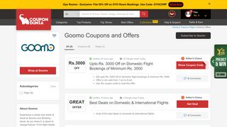 
                            3. Goomo Coupons & Offers | Up to ₹1200 OFF on Flight Booking