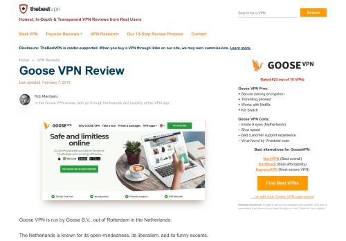 
                            8. Goose VPN Review - Why 22nd out of 74 VPNs? - The Best VPN