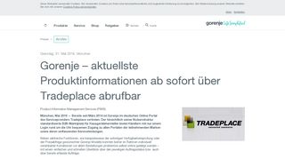 
                            6. Gorenje – aktuellste Produktinformationen ab sofort über Tradeplace ...