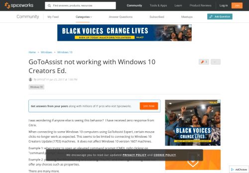 
                            13. GoToAssist not working with Windows 10 Creators Ed. - Spiceworks ...