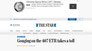 
                            12. Gouging on the 407 ETR takes a toll | The Star