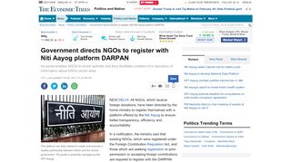 
                            9. Government directs NGOs to register with Niti Aayog platform DARPAN