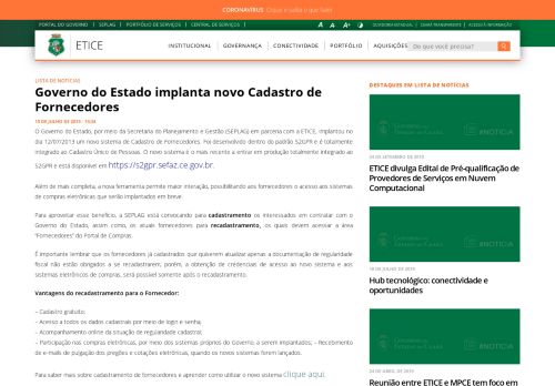 
                            10. Governo do Estado implanta novo Cadastro de Fornecedores - Etice