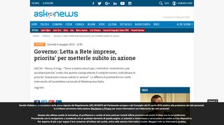 
                            13. Governo: Letta a Rete imprese, priorita' per metterle subito in azione ...