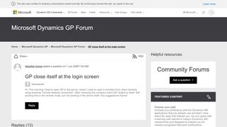 
                            5. GP close itself at the login screen - Microsoft Dynamics GP Forum ...