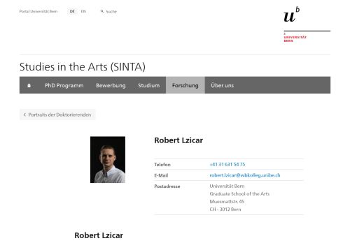 
                            12. Graduate School of the Arts (GSA): Robert Lzicar - Universität Bern