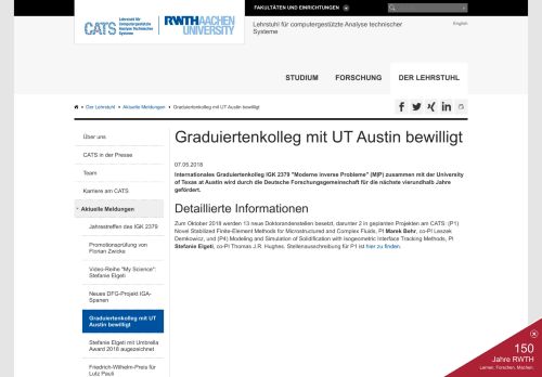 
                            4. Graduiertenkolleg mit UT Austin bewilligt - CATS RWTH Aachen