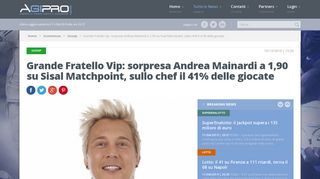 
                            11. Grande Fratello Vip: sorpresa Andrea Mainardi a 1,90 su Sisal ...