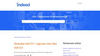 
                            1. Granska mitt CV / Jag kan inte hitta mitt CV – Indeed Användarsupport