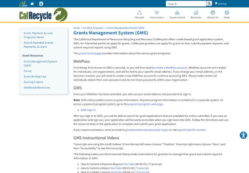 
                            11. Grants Management System (GMS) - CalRecycle - CA.gov