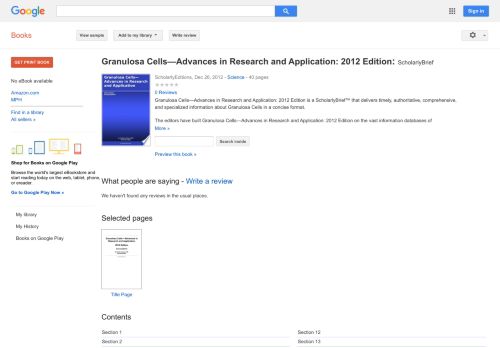 
                            12. Granulosa Cells—Advances in Research and Application: 2012 ... - Keputusan Buku Google