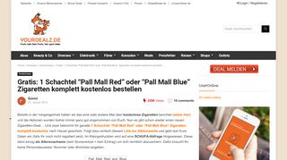 
                            2. Gratis: 1 Schachtel “Pall Mall Red” oder “Pall Mall Blue” - YourDealz.de