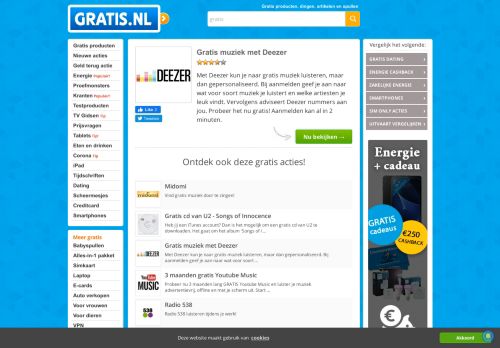 
                            2. Gratis muziek met Deezer - Gratis.nl