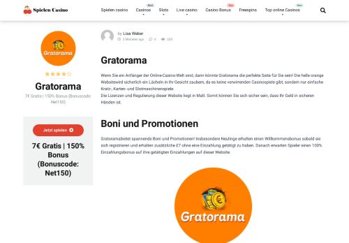 
                            9. Gratorama ▷ 7€ Gratis ▷ 150% Bonus für neue ... - Spielen Casino