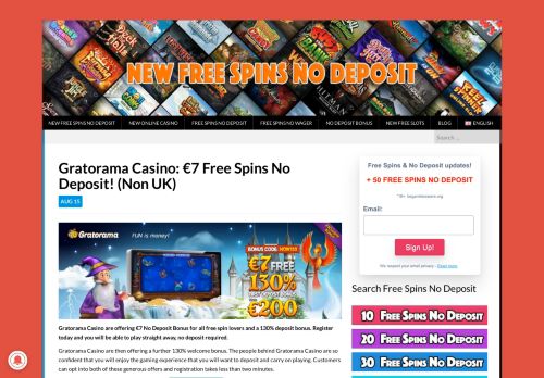 
                            9. Gratorama Casino: €7 Free Spins No Deposit! (Non UK) - New Free ...