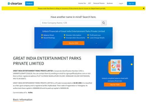 
                            2. GREAT INDIA ENTERTAINMENT PARKS PRIVATE LIMITED - ClearTax