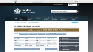
                            12. GREENCORE GRP. share price (GNC) - London Stock Exchange