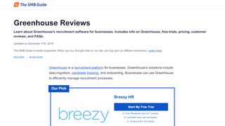 
                            9. Greenhouse Reviews, Pricing, Key Info and FAQs - The SMB Guide