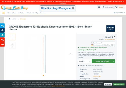 
                            11. GROHE Ersatzrohr für Euphoria Duschsysteme 48053 15cm l ...