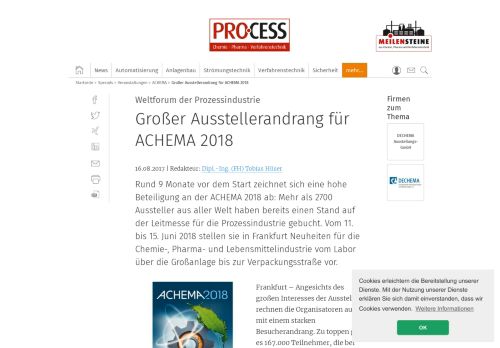 
                            13. Großer Ausstellerandrang für ACHEMA 2018