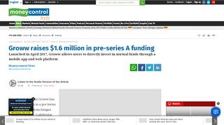 
                            6. Groww raises $1.6 million in pre-series A funding - Moneycontrol.com