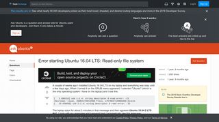 
                            3. grub2 - Error starting Ubuntu 16.04 LTS: Read-only file system ...