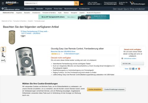
                            12. Grundig Easy Use Remote Control, Fernbedienung silber: Amazon.de ...