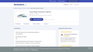 
                            11. Grupo Mega Transportes Logística - Mudanca.com