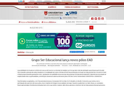 
                            9. Grupo Ser Educacional lança novos pólos EAD | UNG