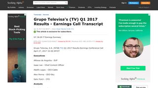 
                            12. Grupo Televisa's (TV) Q1 2017 Results - Earnings Call Transcript ...