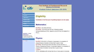 
                            8. GS2019 :: Eligibility - TIFR - Tata Institute of Fundamental Research